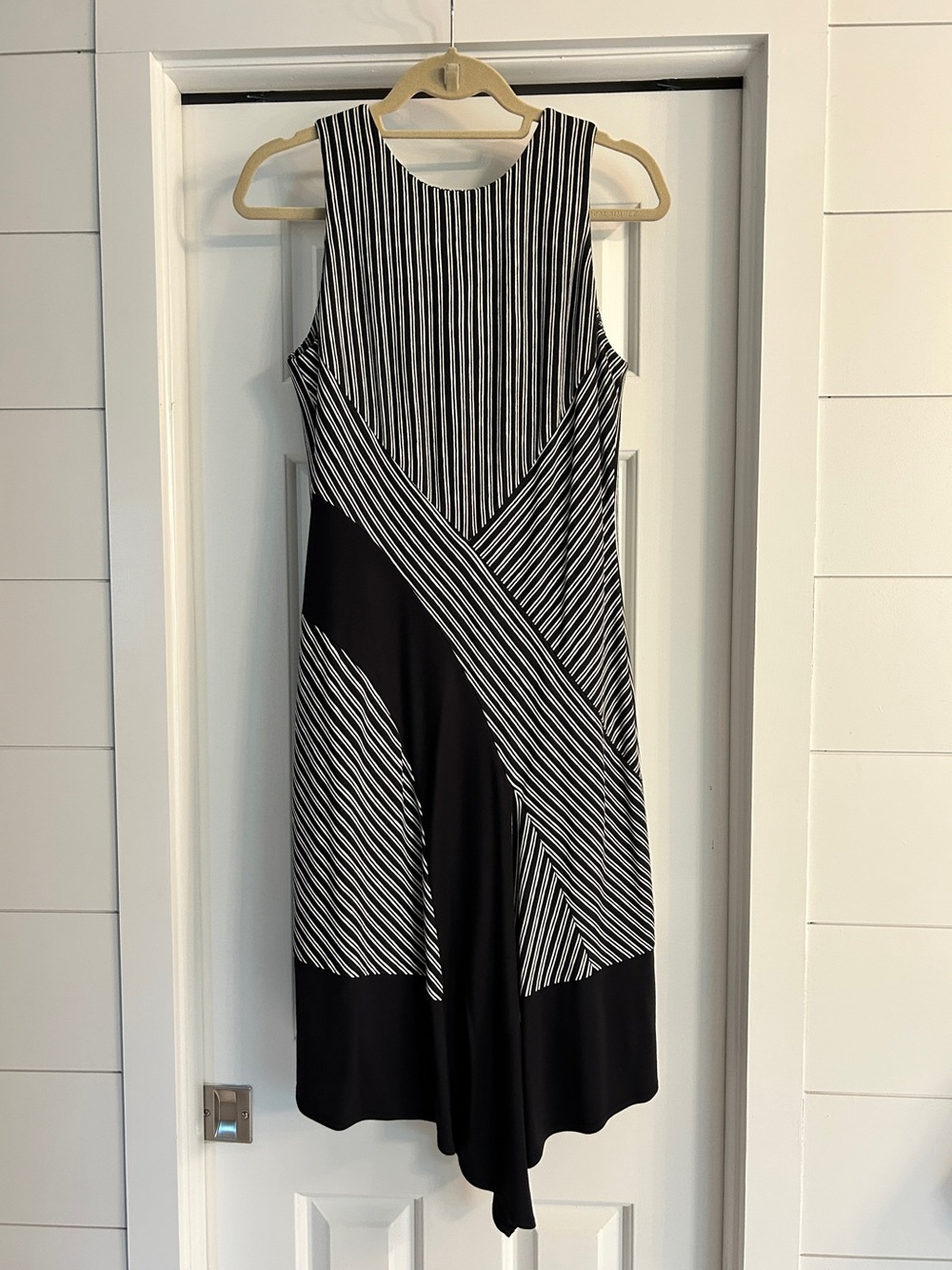 Etcetera Black and White Striped Sleeveless Midi Dress
